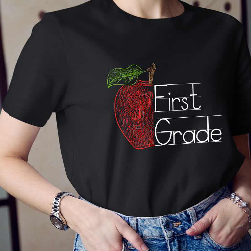 Personalized Grade Half Of Red Apple Teacher T-Shirt
