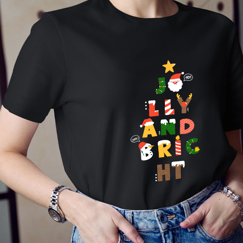 Jolly And Bright Best Christmas Vibes Teacher T-Shirt