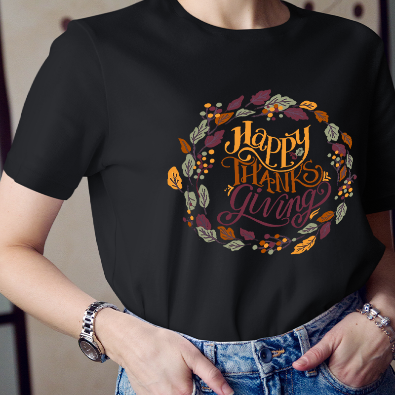 Wreath Happy Thanksgiving Teacher T-Shirt