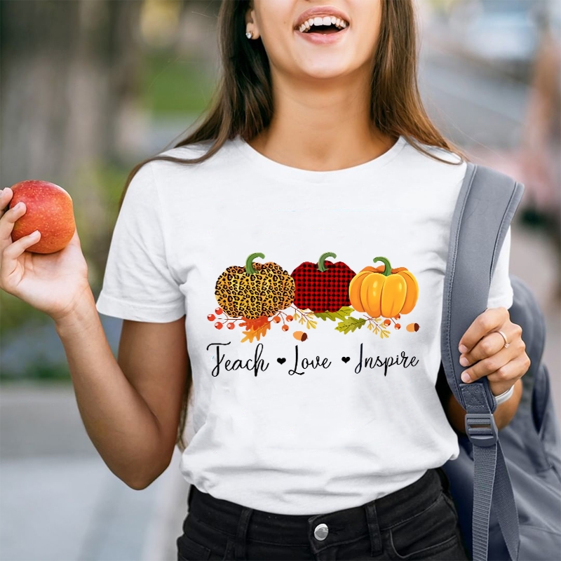 Teach Love Inspire Pumpkin Filbert Teacher T-Shirt