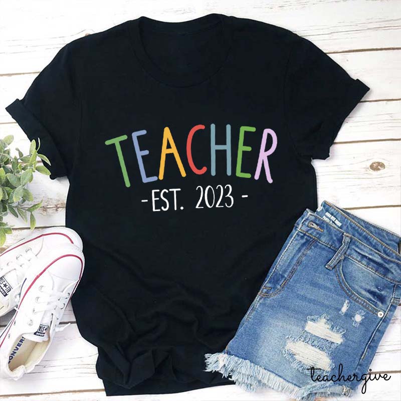 Personalized Year Teacher Est. 2023 Teacher T-Shirt Sale-Teachersgram