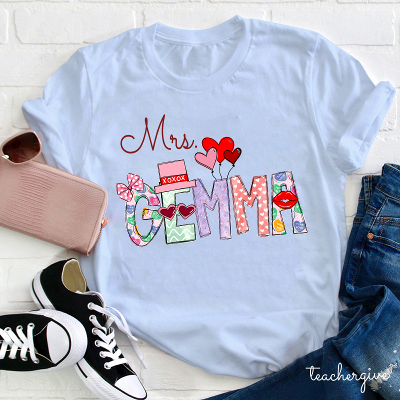 Personalized Rich Pattern Print Teacher T-Shirt