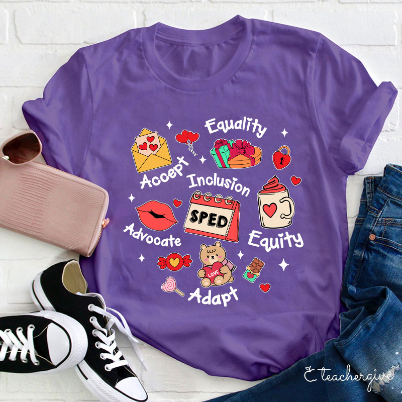 Equality Accept Inclusion Advocate Equity Adapt Teacher T-Shirt