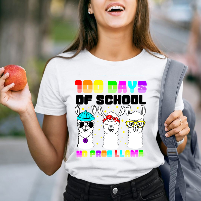 100 Days Of School No Prob Llama Teacher T-Shirt