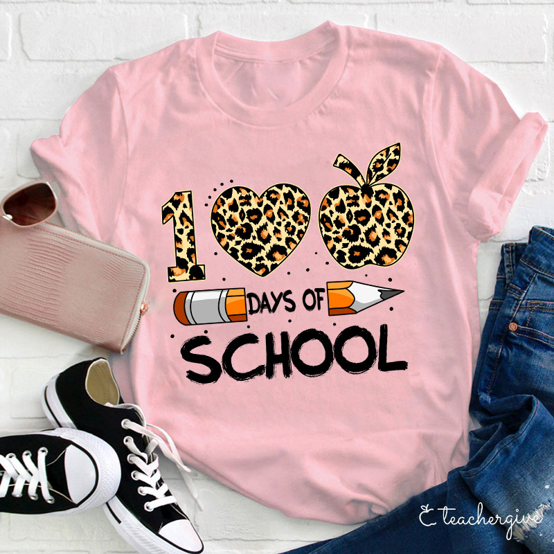 100 Days Of School Leopard Teacher T-Shirt