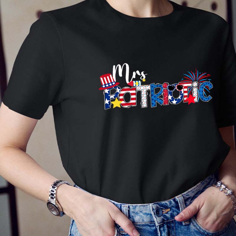 Personalized Name Flag Cartoon Teacher T-Shirt