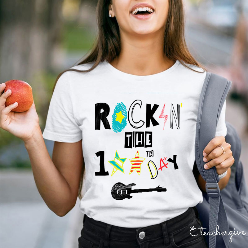 Rockin' The 100th Day Guitar Teacher T-Shirt