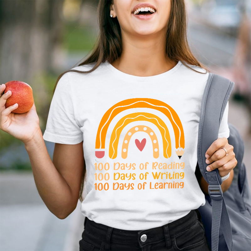 100 Days Of Reading 100 Days Of Writing 100 Days Of Learning Teacher T-Shirt