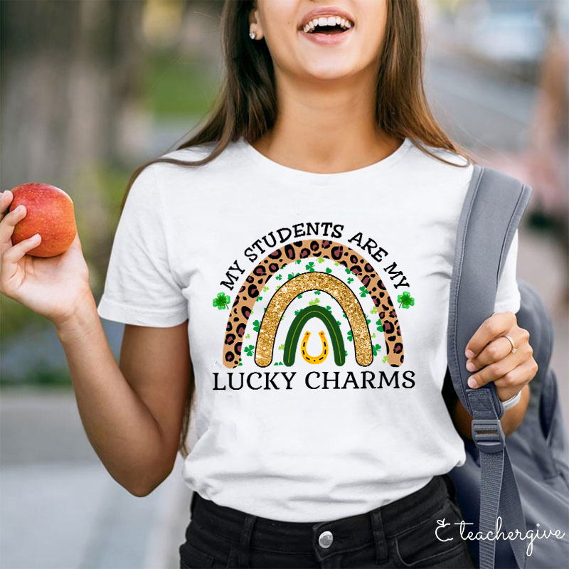 Leopard Rainbow My Students Are My Lucky Charms Teacher T-Shirt