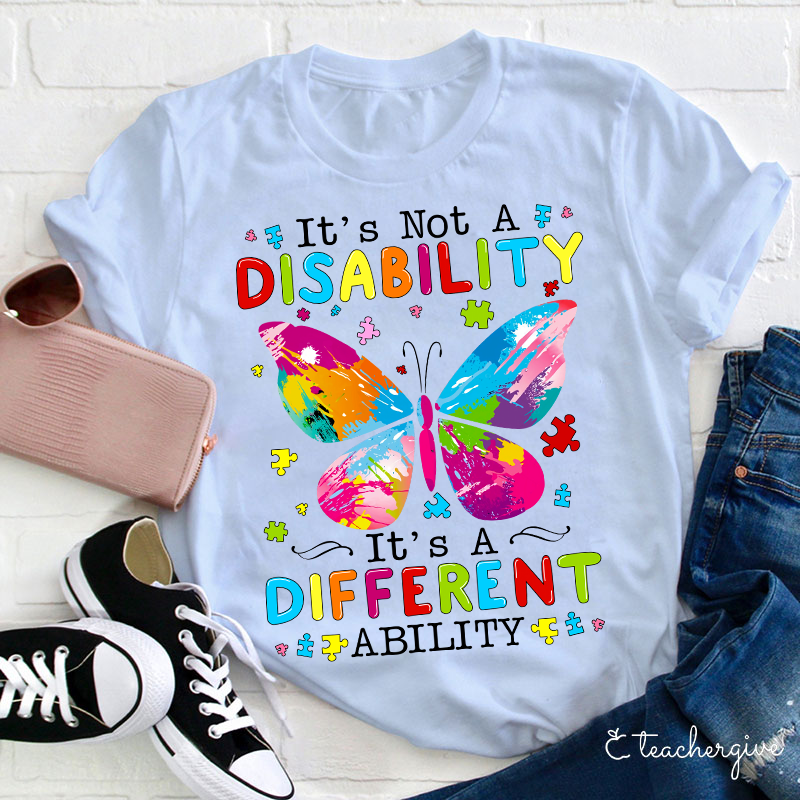 Puzzle Butterfly It's A Different Ability Teacher T-Shirt