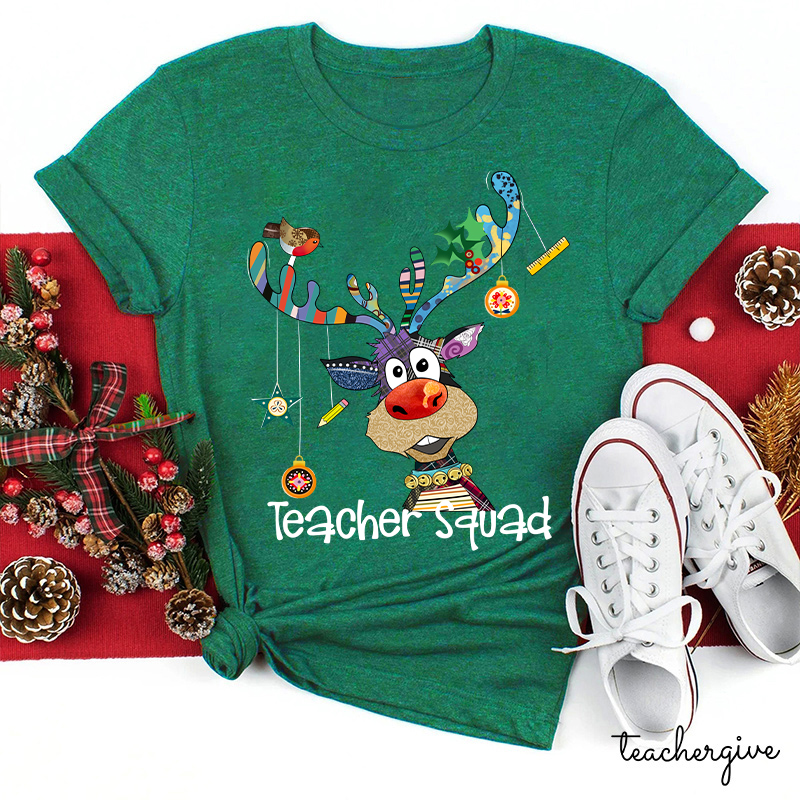 Teacher Squad With Reindeer Joy Teacher T-Shirt