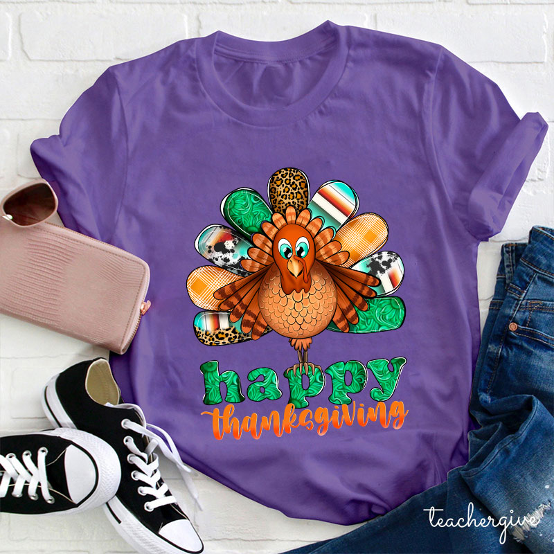 Happy Thanksgiving Shining Green Teacher T-Shirt