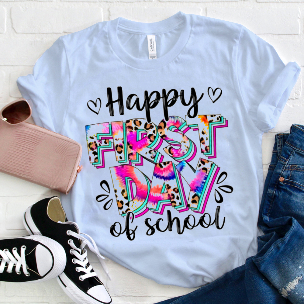 Happy First Day Of school Leopard Print Fireworks   T-Shirt