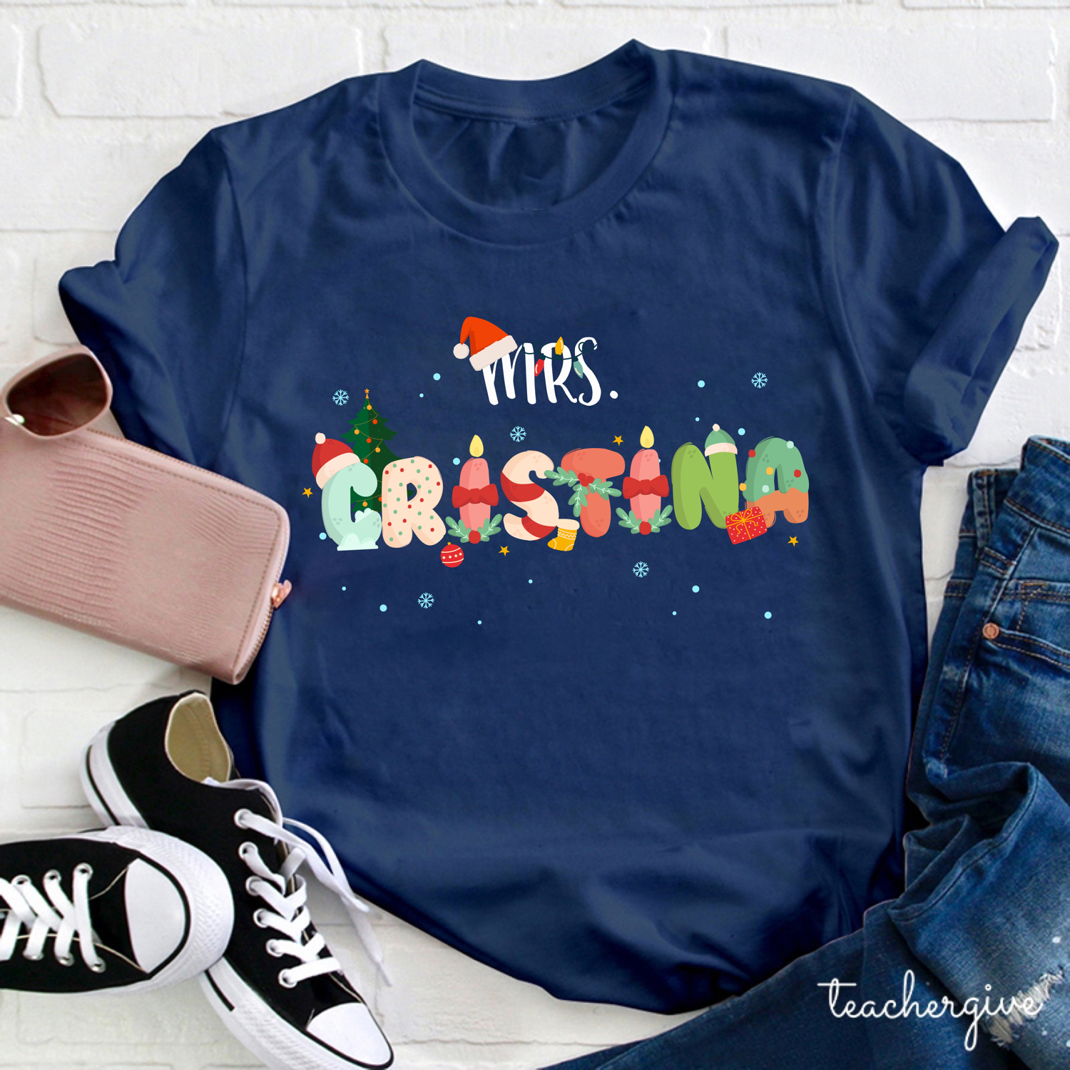 Personalized Name Christmas Cute Letter Teacher T-Shirt