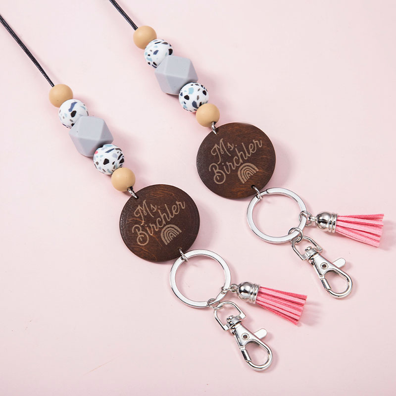 Personalized Beaded Teacher Graphite Lanyard
