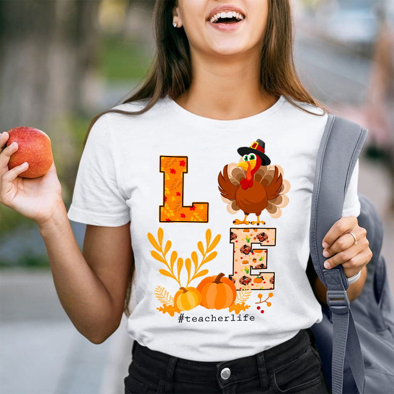 Turkey Pumpkin Love Teacher T-Shirt