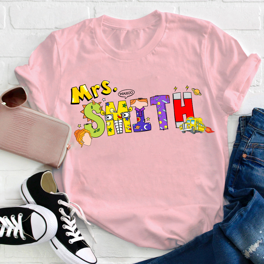 Personalized Name School Bus Teacher T-Shirt