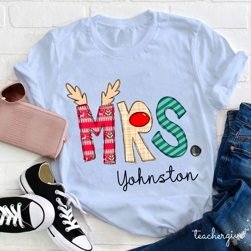 Personalized Christmas Classic Pattern Teacher Name Teacher T-Shirt