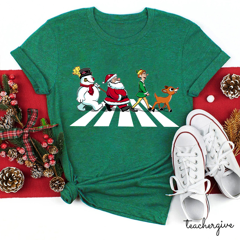 Santa Claus And His Friends Crossing The Road Teacher T-Shirt