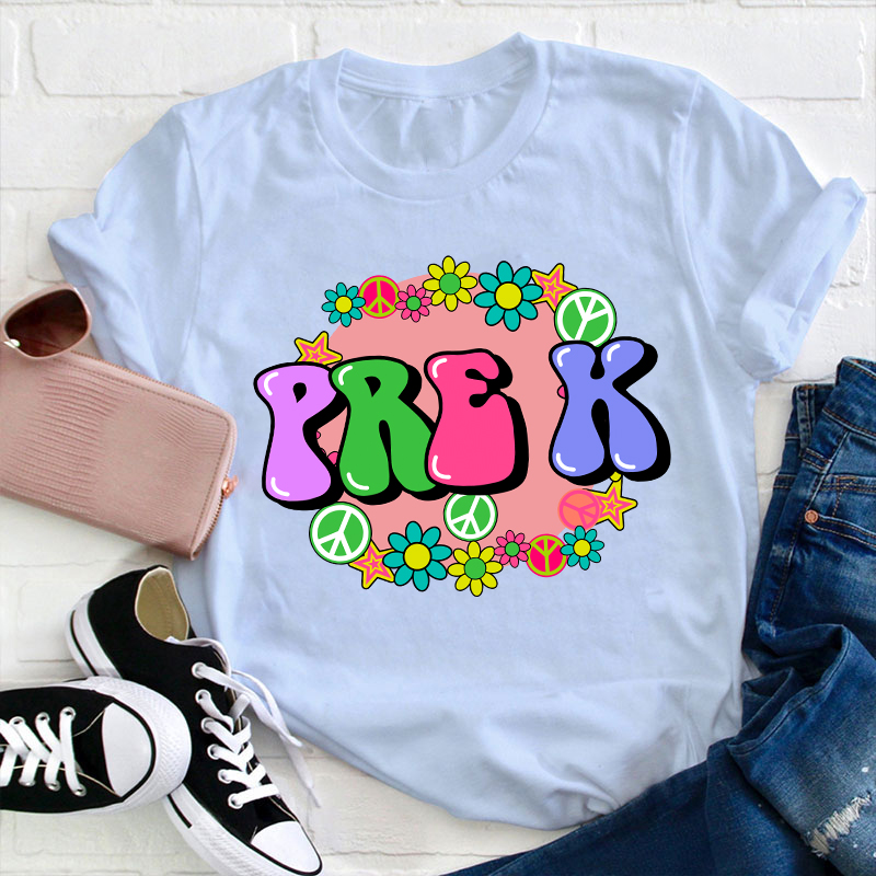 Personalized Grade Colorful Flowers Teacher T-Shirt