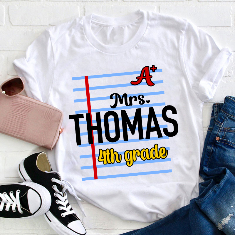 Personalized Name And Grade A Teacher T-Shirt