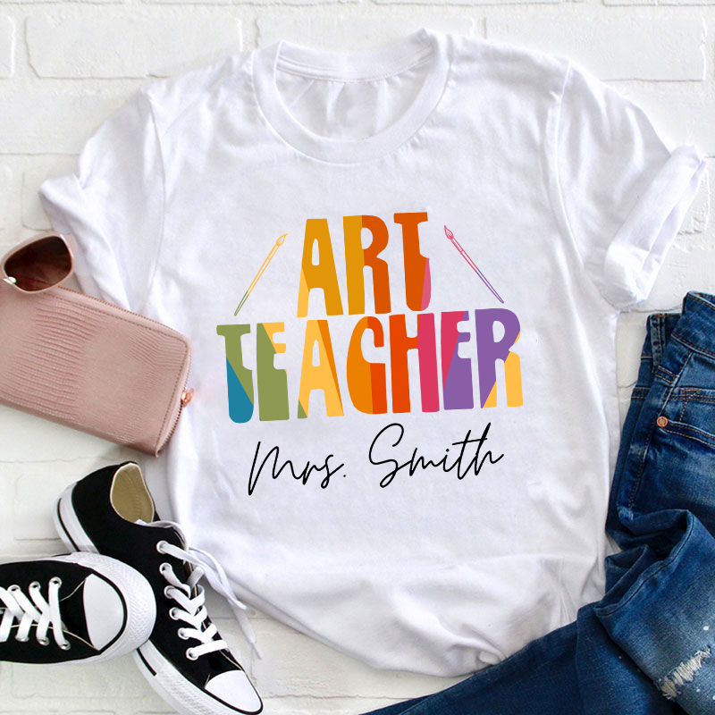 Personalized Name And Subject Simple Color Teacher T-Shirt