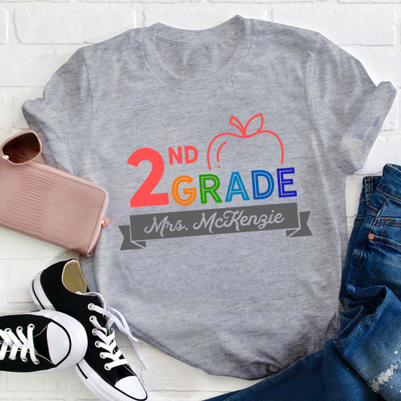 Personalized Name And Grade Apple Contracted Design Teacher T-Shirt