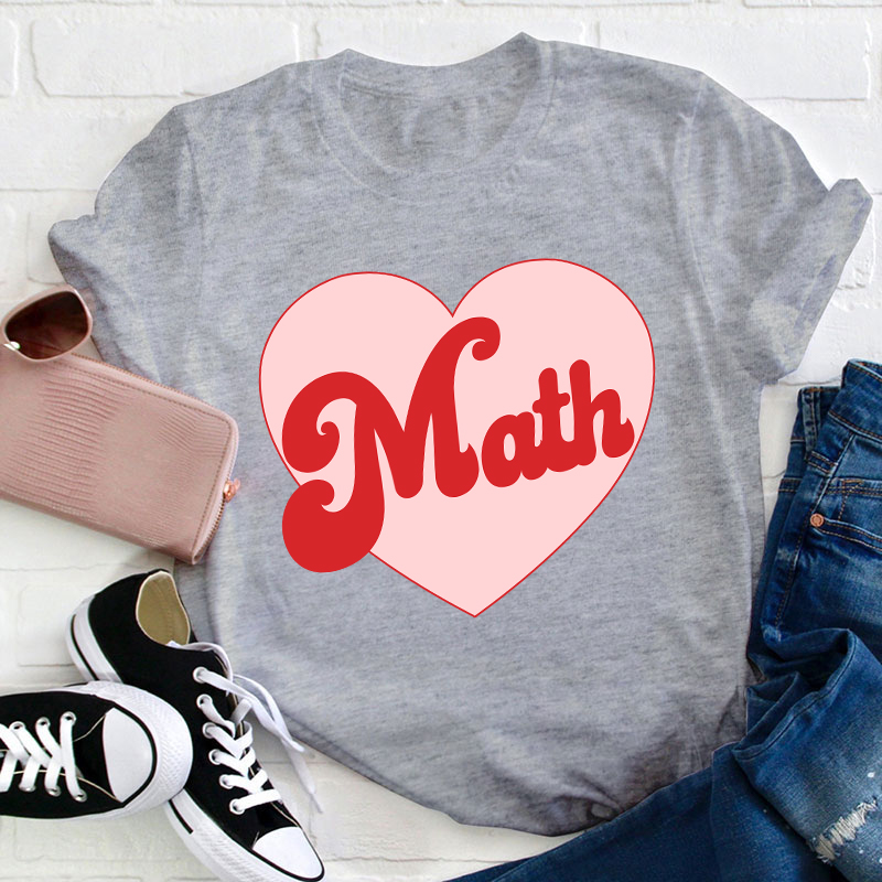 Personalized Subject Pink Heart Teacher T-Shirt