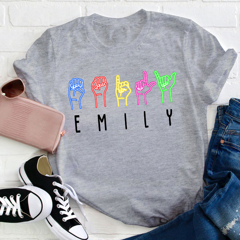 Personalized Name Alphabet Sign Language Teacher T-Shirt