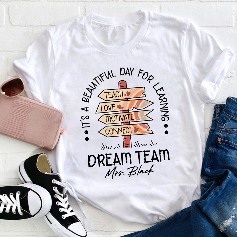 Personalized Name It's A Beautiful Day For Learning Teacher T-Shirt Sale-Teachersgram