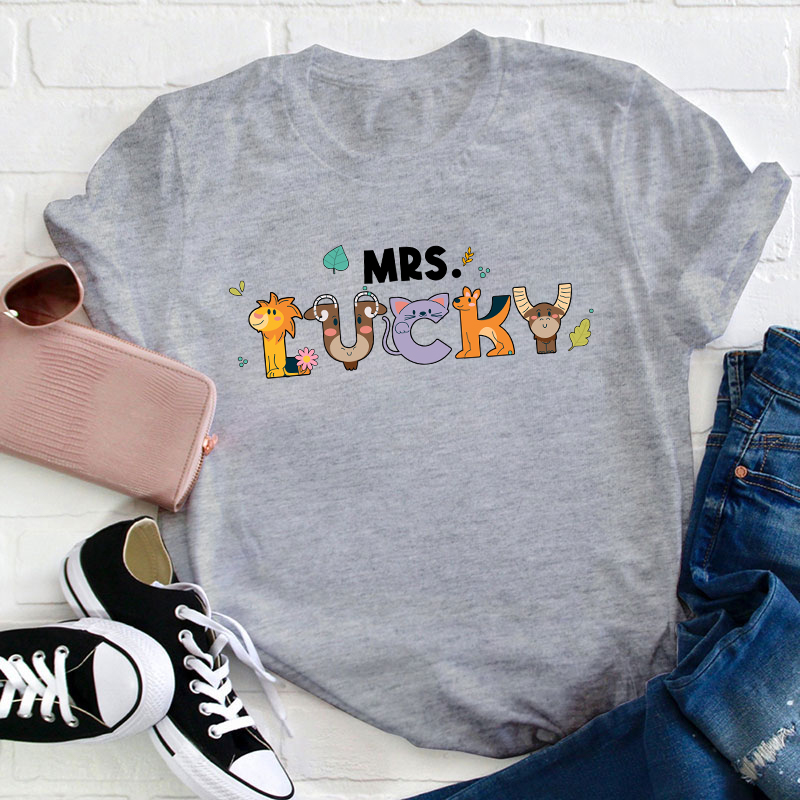 Personalized Name Cute Little Animals Teacher T-Shirt