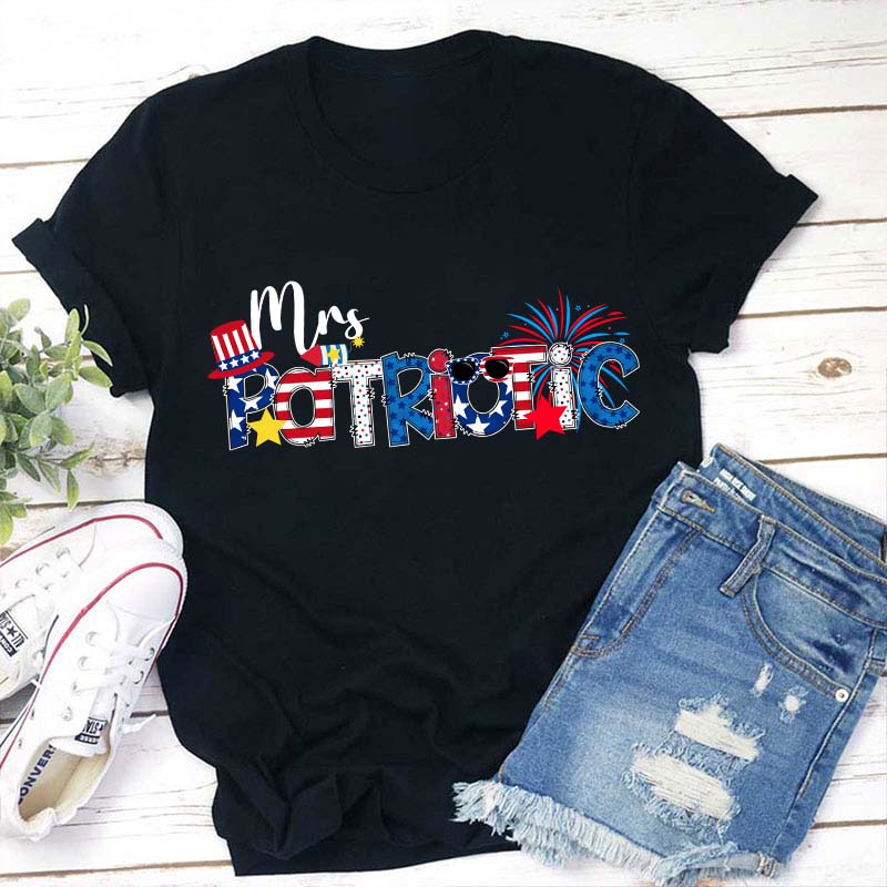 Personalized Name Flag Cartoon Teacher T-Shirt Sale-Teachersgram