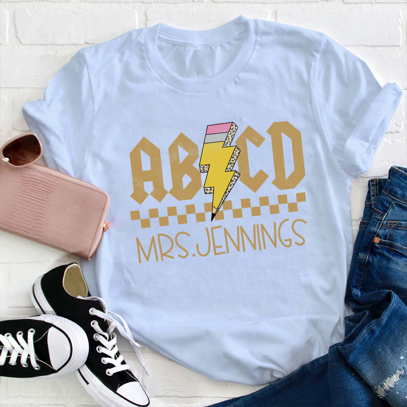 Personalized Name Alphabet And Lightning Pencil Teacher T-Shirt