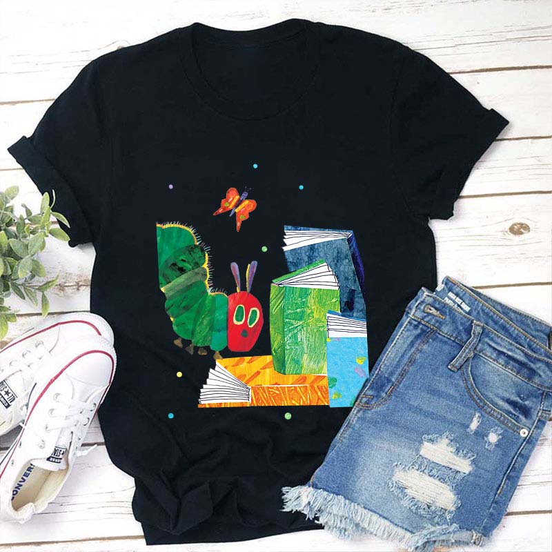 The Caterpillar Like Reading Books Teacher T-Shirt