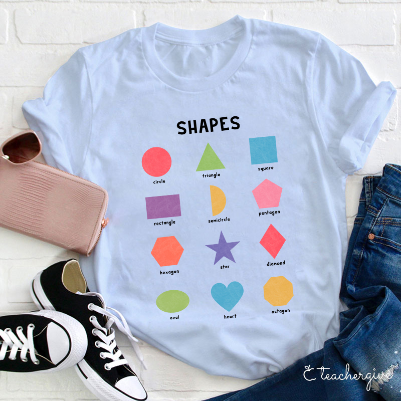 Twelve Colorful Shapes Teacher T-Shirt