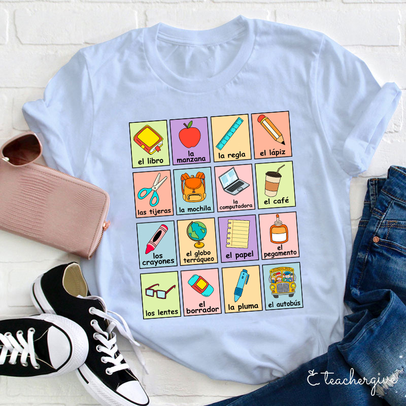 Spanish Picture Correspondence List Teacher T-Shirt