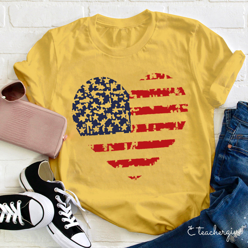 Independence Day Heart Teacher T-Shirt