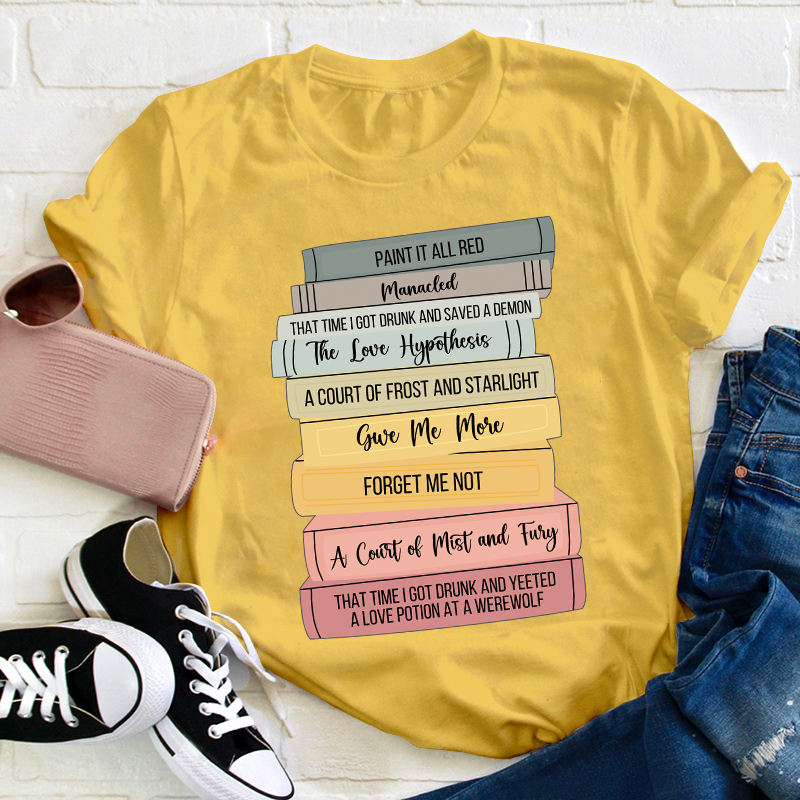Personalized Stack Of Books Teacher T-Shirt