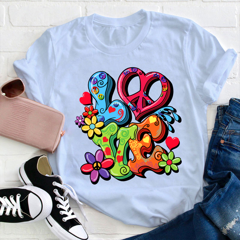 Love Flower And Heart Teacher T-Shirt