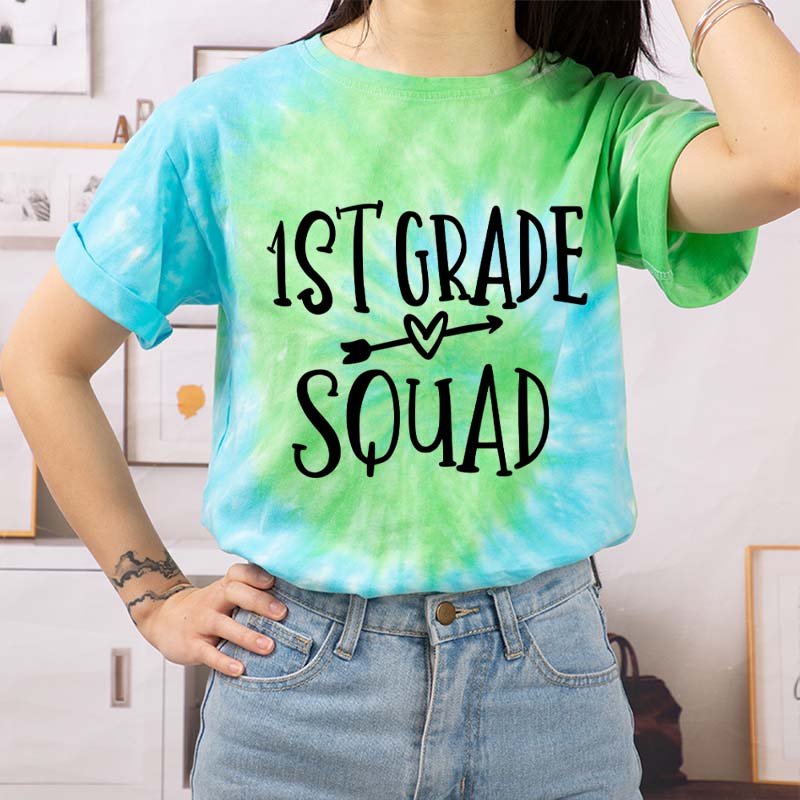 Personalized First Grade Kinder Squad Teacher Tie-dye T-Shirt