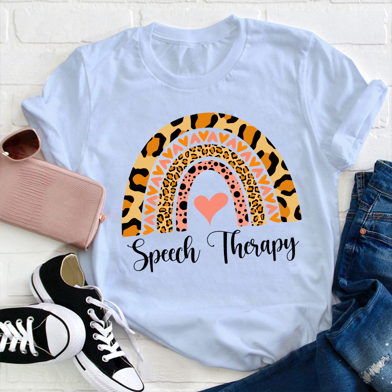 Leopard Rainbow Speech Therapy Teacher T-Shirt