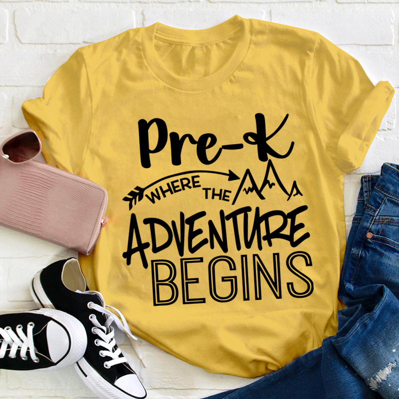 Personalized Grade Pre-K Where The Adventure Begins Teacher T-Shirt