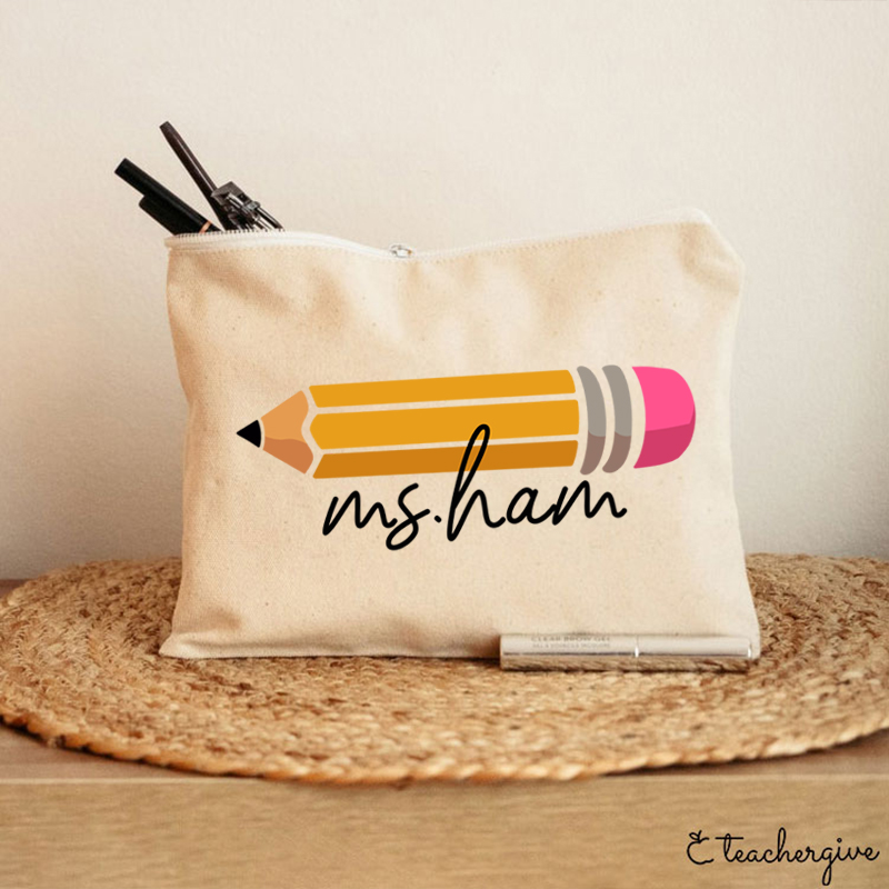 Personalized Pencil Teacher Name Makeup Bag