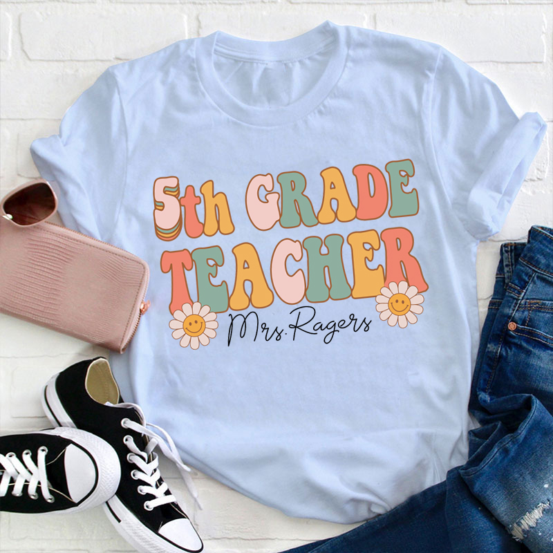 Personalized Pink Flowers Teacher T-Shirt