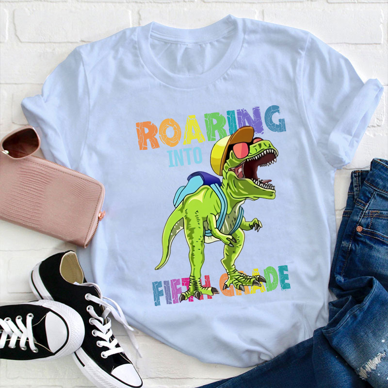 Personalized Roaring Into Kindergarten Dinosaur T-Shirt