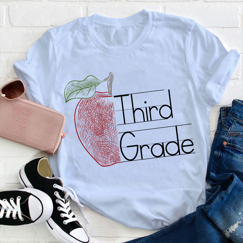 Personalized Grade Half Of Red Apple Teacher T-Shirt