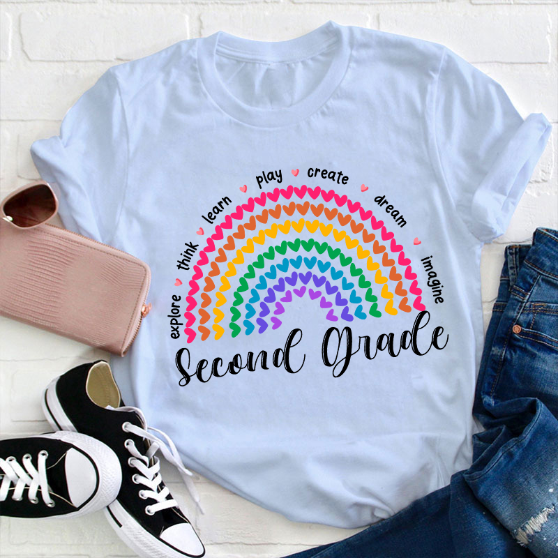 Personalized Grade Kindergarten Explore Think Learn Teacher T-Shirt