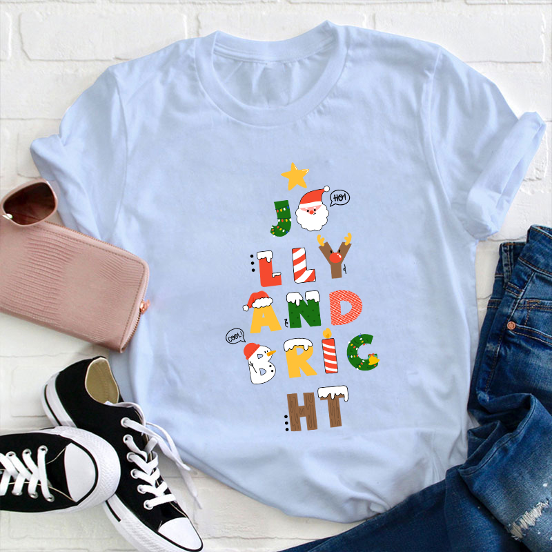 Jolly And Bright Best Christmas Vibes Teacher T-Shirt