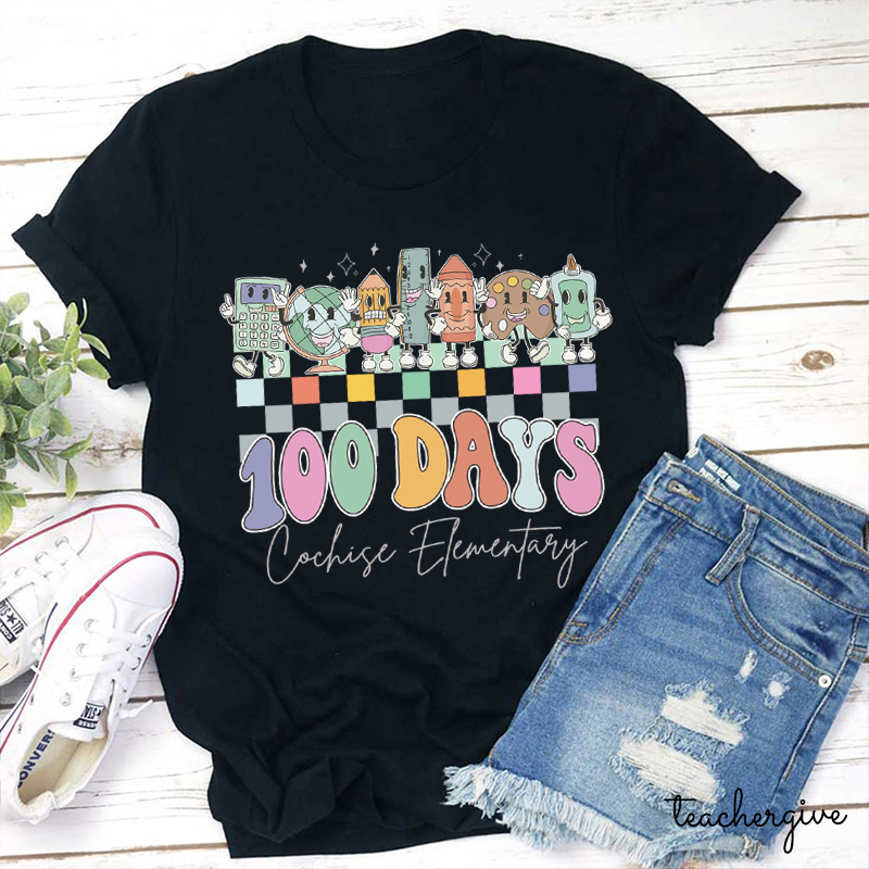Personalized School Name 100 Days Teacher T-Shirt