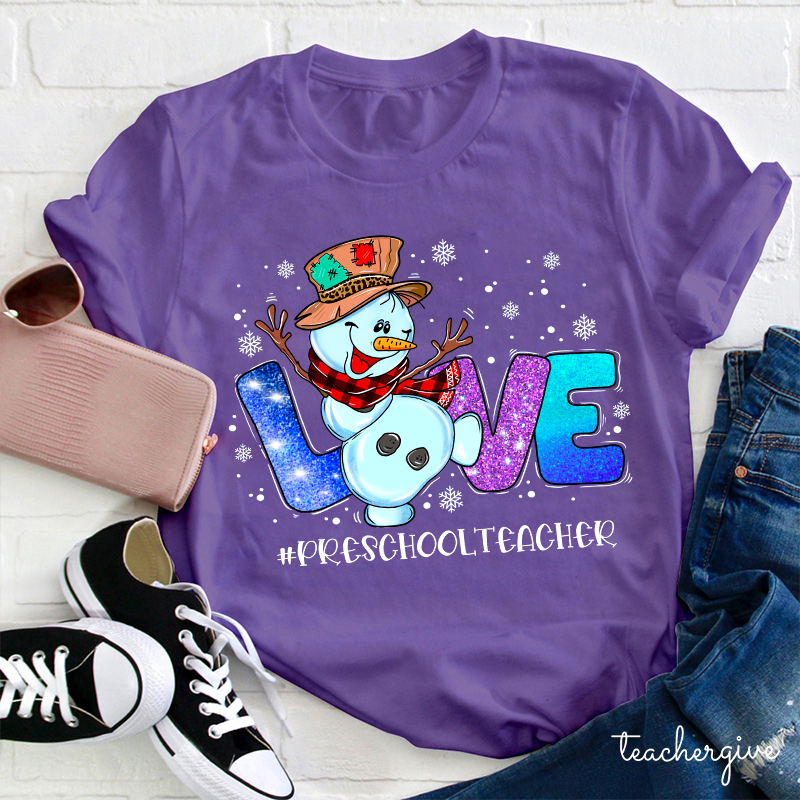 Personalized Snowman Love Shining Christmas Teacher T-Shirt